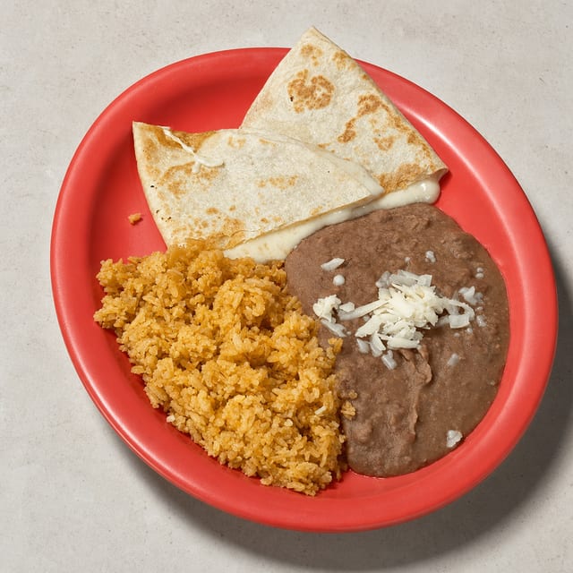 Kids Cheese Quesadilla with Rice & Beans Plate.